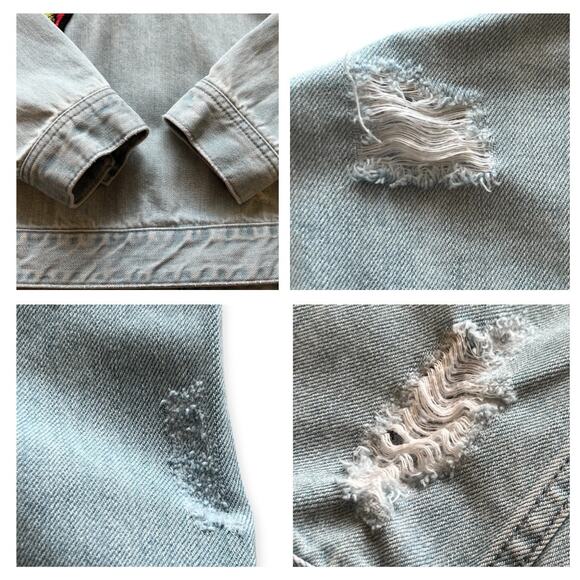 Simply Bee Denim Jacket Plus Size Jean Embroidered Eagle Butterflies Distressed - Picture 7 of 9